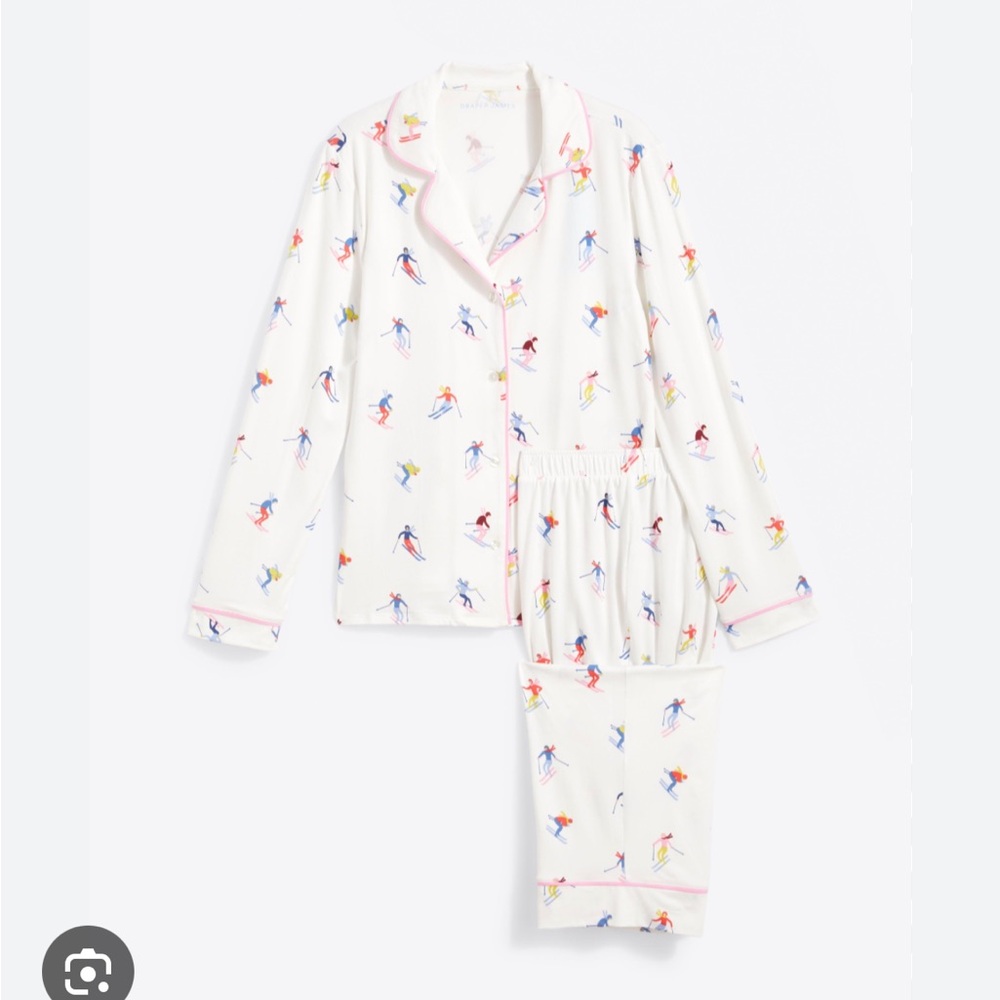 Draper James White Pajama Set with Multicolor Ski Print
